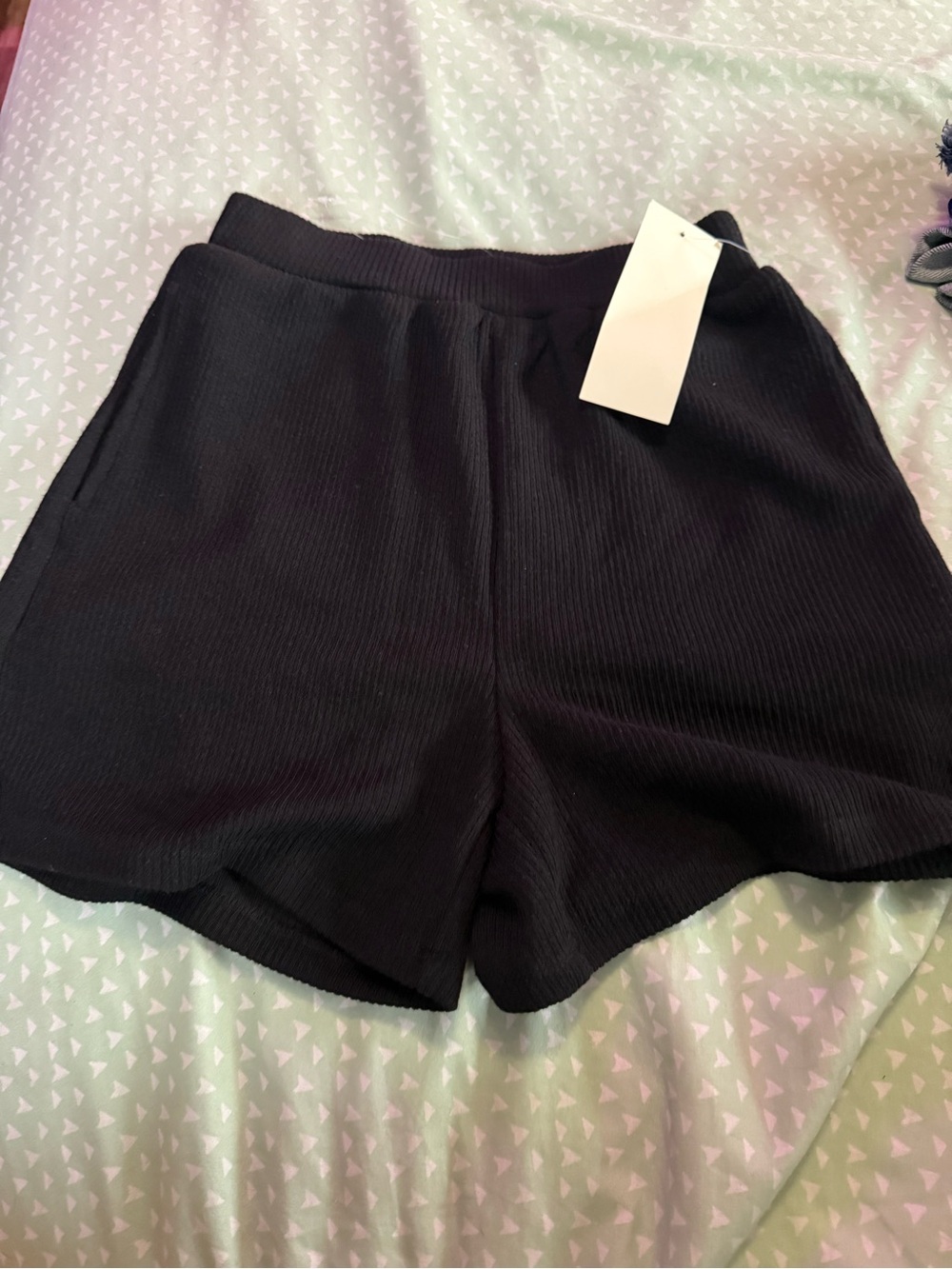 Paper Crane Black Ribbed High-Waist Women's Shorts